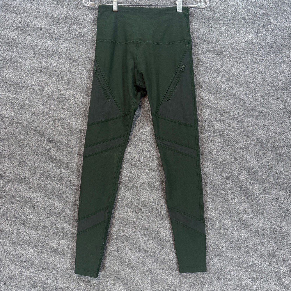 Lorna Jane Leggings Womens 6 Green Mesh Panel Zipper Pocket Activewear Athletic